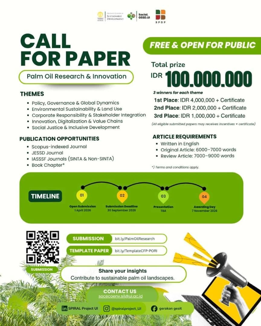 Call for Paper Riset Kelapa Sawit Resmi Dibuka, Total Hadiah Rp100 Juta